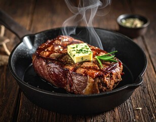 Fototapeta premium Rumpsteak mit Kräuterbutter