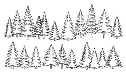 Vintage Coniferous Forest Silhouette Vector Set with Pine and Spruce Tree Outlines © Lipi