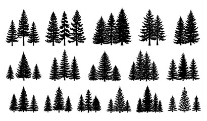 Minimalist Coniferous Forest Silhouette Vector Clipart Set for Vintage Nature Designs © Lipi