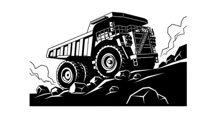 Heavy Duty Mining Dump Truck on Rocky Terrain. © Wahyu