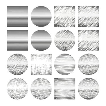 Lottery scratch card graphic elements, vintage silver ticket, frayed circle and square frames, distressed worn texture, rough uneven edges, grunge foil, instant reveal symbols, prize, coin, raffle