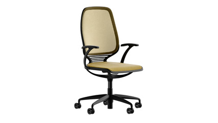 Fototapeta premium Modern orange leather armchair with black frame on a transparent background. 