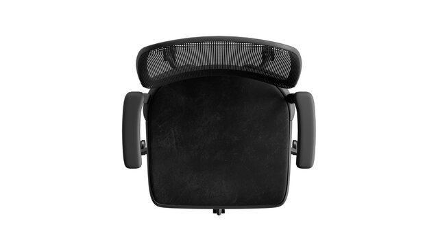 Top view of a black office chair on a transparent background.
