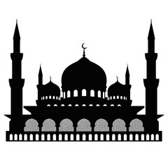 Fototapeta premium Silhouette of a mosque with minarets and domes, Islamic architecture.