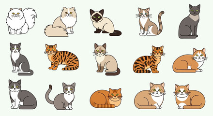 Collection of cute cartoon cats sitting. © rama