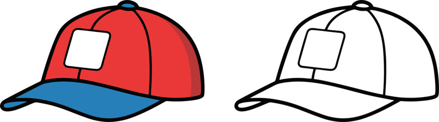 Red and blue baseball cap icon with white square patch