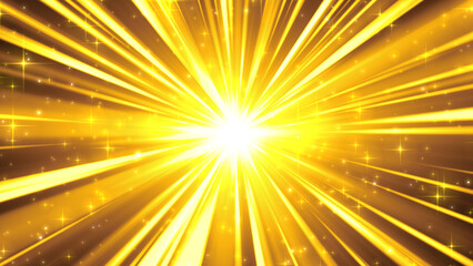 金色のキラキラ光るパーティクルの粒が飛ぶ集中線のエフェクト背景