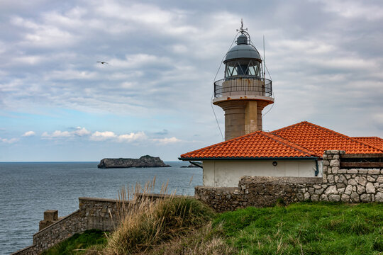 Punta del Torco de Afuera Lighthouse or Suances Lighthouse, on the coast of Cantabria, Spain
