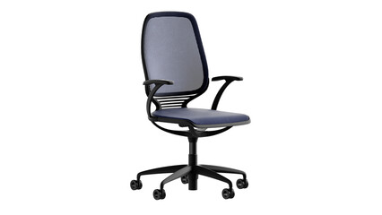 Obraz premium Office chair with blue leather. Isolated side view on transparent PNG background. 