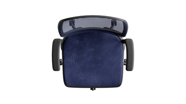 Top view of a blue office chair on a transparent background.
