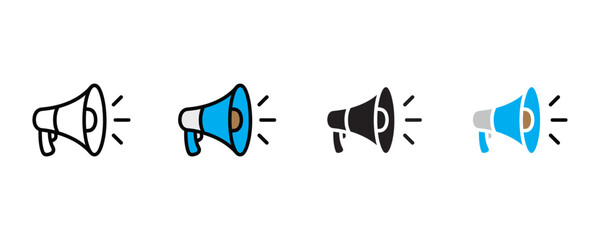 Handheld megaphone and bullhorn speaker icon vector. Portable voice amplifier for public announcement, protest, and emergency symbol set. Vector illustration.