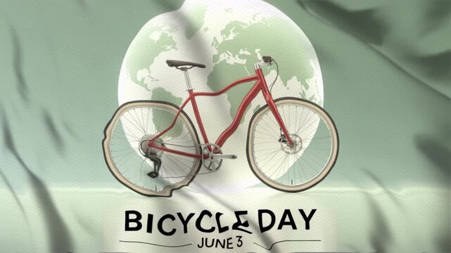 Animated video for World Bicycle Day with a wavy flag style, suitable for campaigns. Motion graphics, 4K footage