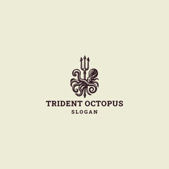 Trident octopus logo style icon design template vector illustration