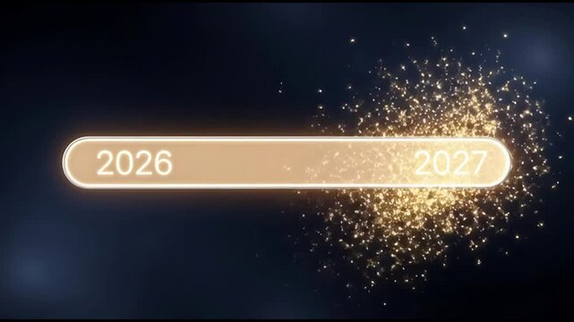 2026 to 2027 progress bar with golden and glittering lights, background concept for New Year 2027 Celebration.
