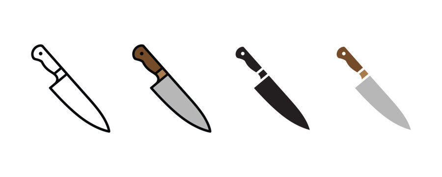 Kitchen chef knife and sharp culinary blade icon vector. Professional restaurant cutting tool and butcher equipment symbol set. Vector illustration.