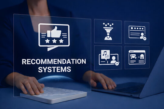 Recommendation Systems , Holographic AI Personalization Dashboard in Corporate Office Setting, recommendation systems, personalized content, collaborative filtering