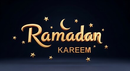 Ramadan kareem greeting with golden text and star decorations on dark background