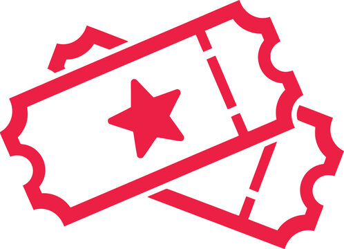 Two red admission tickets with a star icon isolated on a white background