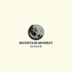 Mountain monkey logo design template vector illustration