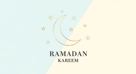 Ramadan kareem illustration golden crescent moon and stars on a gradient