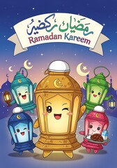 Ramadan kareem illustration festive lantern characters and decorations
