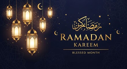 Ramadan kareem illustration illuminated lanterns and festive decoration