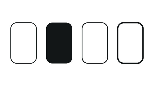 Set of four rounded rectangle icons for user interface design, featuring three outline styles and one solid black filled shape in a minimalist and clean graphic illustration