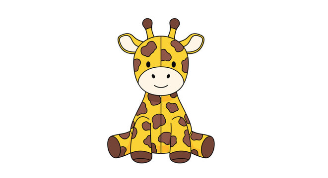 Adorable cartoon baby giraffe character sitting calmly with a gentle smile against a plain white background.