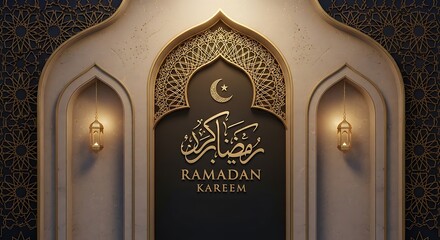 Ramadan kareem illustration islamic arch and golden calligraphy design