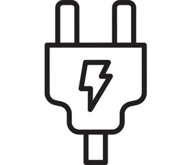 Obraz premium Electric plug icon with lightning bolt symbol, simple black outline on white background, power and charging concept for UI, app buttons, web design and signage