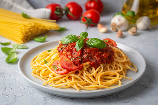 Delicious appetizer classic Italian spaghetti pasta and tomato sauce - Spagetti bolognese