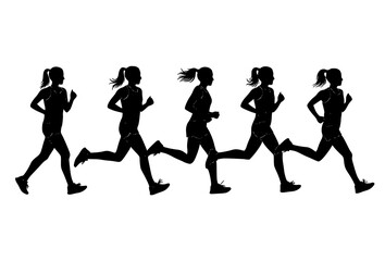 Fototapeta premium Female marathon runner silhouettes vector set in dynamic running poses for sports and fitness illustrations