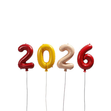 Colorful 2026 Balloon Numbers for Celebrations and Events on transparent background