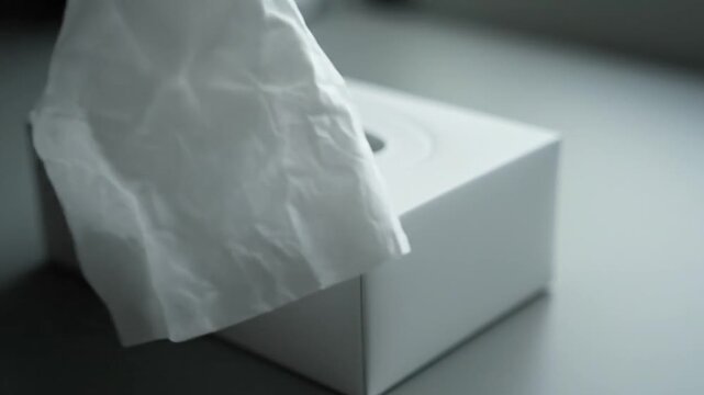 Hand pulling white tissue from box