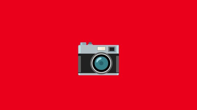 Seamless infinite looping 2D flat motion graphic. The iconic viral screenshot camera flash animation. Camera repeatedly fires a bright sharp flash burst,  Solid bright red background.