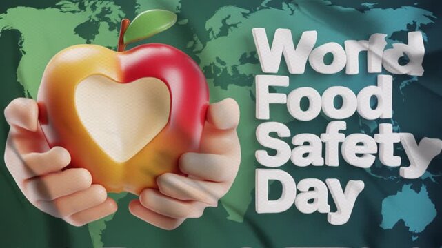 Animated video for WORLD FOOD SAFETY DAY with a wavy flag style, suitable for campaigns. Motion graphics, 4K footage.