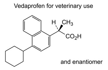 Fototapeta premium Vedaprofen for veterinary use, chemical structure of vedaprofen for veterinary use, drug substance