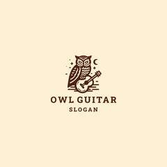 Owl guitar logo icon design template vector illustration