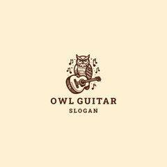 Owl guitar logo icon design template vector illustration