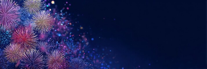 abstract blue background with particles fire works