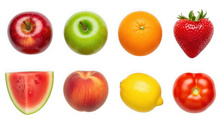 Colorful and fresh assortment of vibrant fruits including berries and citrus isolated on transparent background
