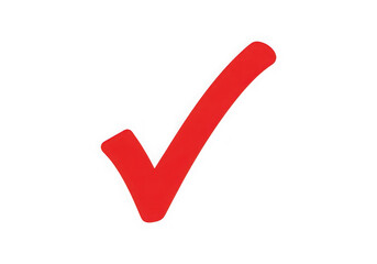 A bold red checkmark symbolizing approval or confirmation on a white background isolated on transparent background