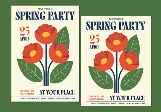 Retro Modern Spring Party Poster Layout