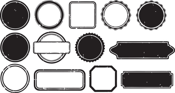 stamp Collection of various label shapes on transparent background