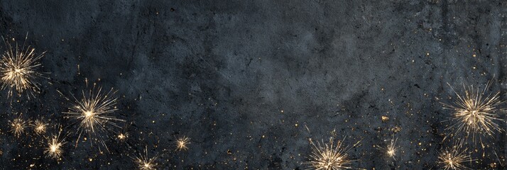 Festive Blue Night Sky with Fireball Fireworks and Glowing Particles New Year Celebration