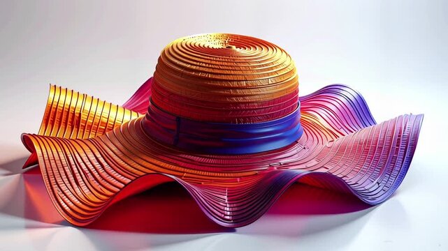 Colorful Woven Straw Hat with Wide Brim.