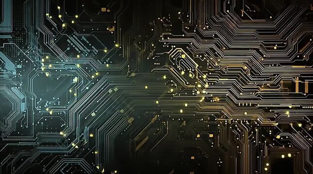Contrasting blue and golden circuit board pathways representing digital duality