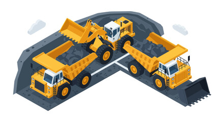 Heavy Construction Machinery Dump Trucks and Excavators. © islak