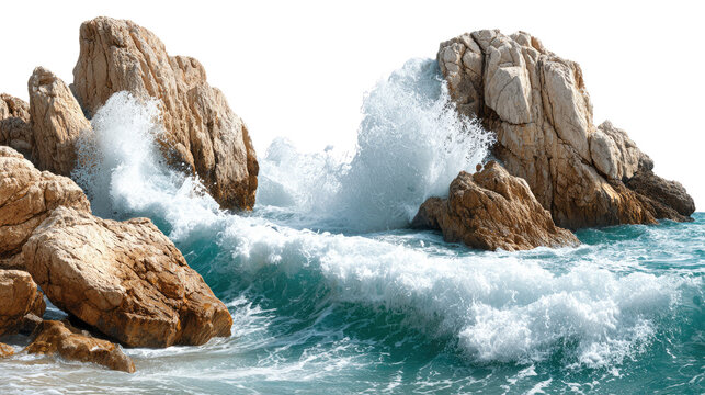 Waves Crashing against Rocks: The raw power of nature is on display as ocean waves crash dramatically against rugged rocks, creating a dynamic and awe-inspiring display of the sea's force.