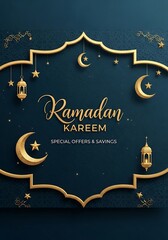 Ramadan kareem greeting card with golden elements and decorative design